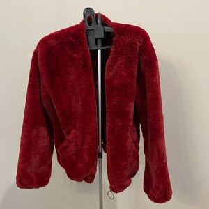 Reddish burgundy Moto fur jacket